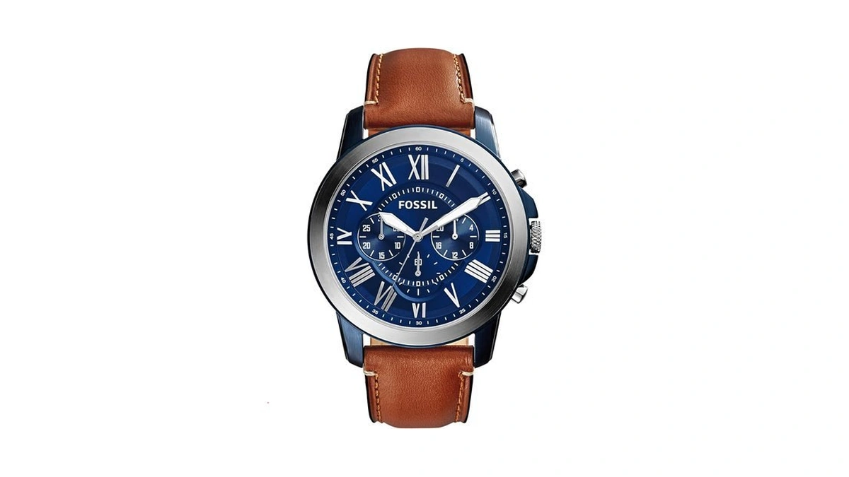 Fossil Men's Watch, Grant Quartz Stainless Steel And Leather Chronograph