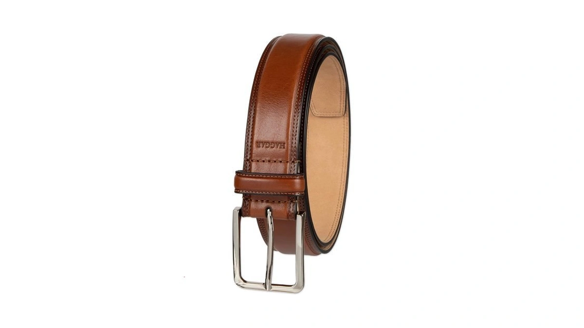 Haggar Men's Drop Edge 2-row Stitch Casual Belt, Tan, Large