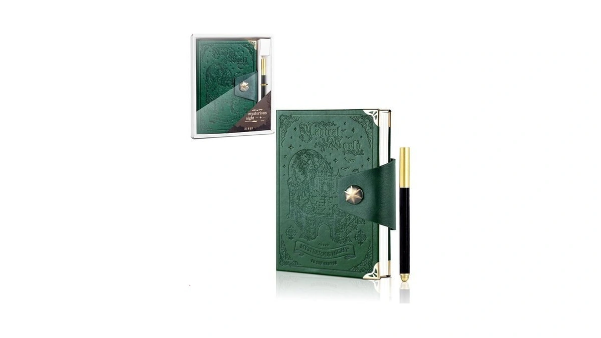 Cagie Green Leather Journal Gift Set With Pen, Magical World