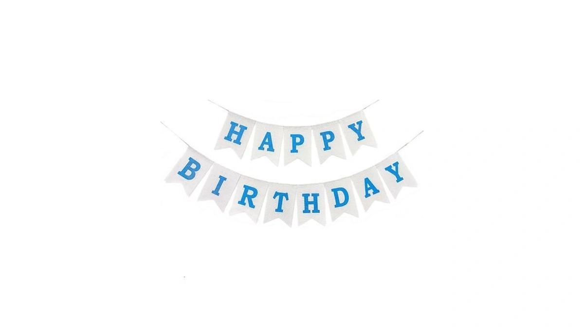 Blue Happy Birthday Banner, Assembled Burlap Happy Birthday Sign For