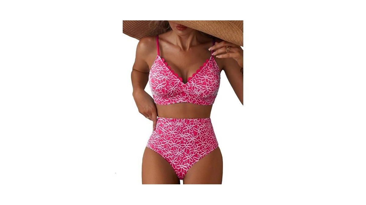 Herseas Women's Floral Textured Two Pieces Bikini Sets Petal Edges