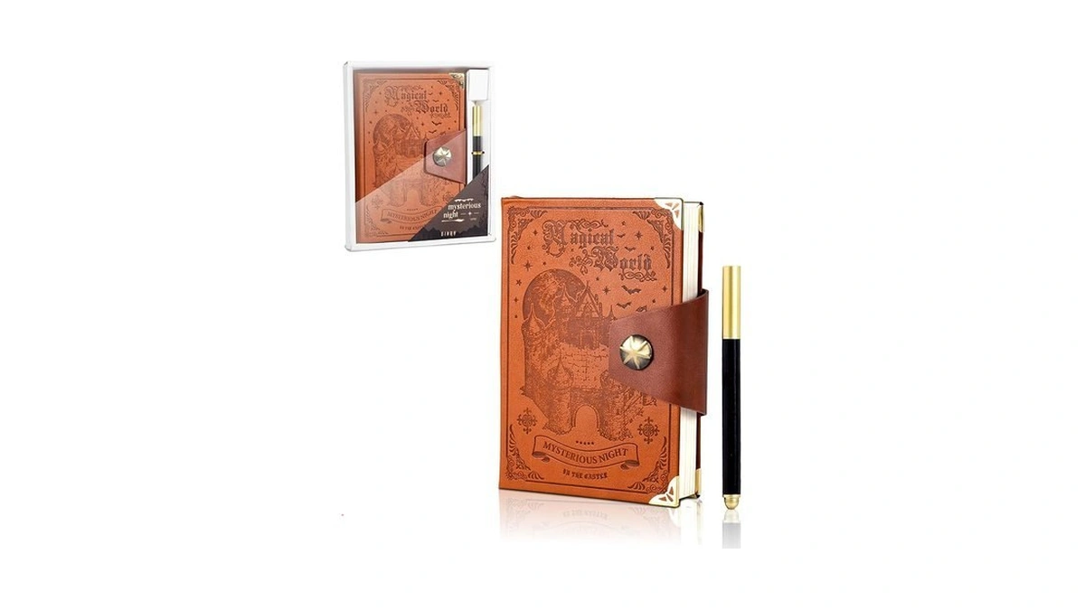 Cagie Brown Leather Journal Gift Set With Pen, Magical World