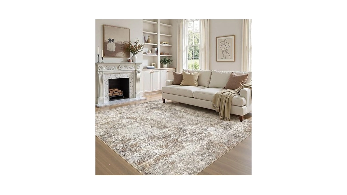 6x9 Area Rugs For Living Room: Washable Large Neutral Abstract