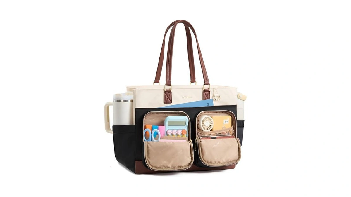 Lovevook Teacher Tote Bag For Women, Quilted 15.6 Inch Laptop
