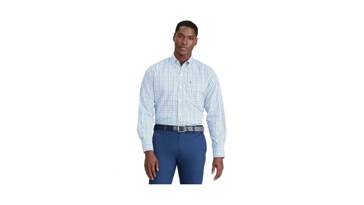 Izod Men's Advantage Performance Plaid Long Sleeve Stretch Button Down