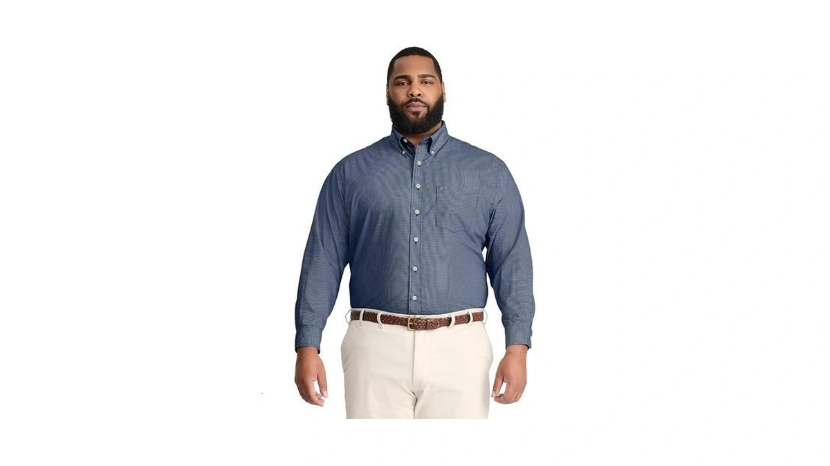 Izod Men's Big And Tall Performance Comfort Long Sleeve Gingham