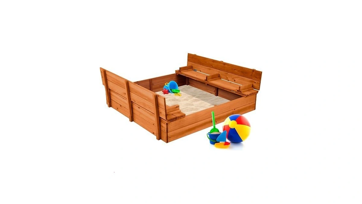 Best Choice Products Large Outdoor Wooden Sand Box For Kids,