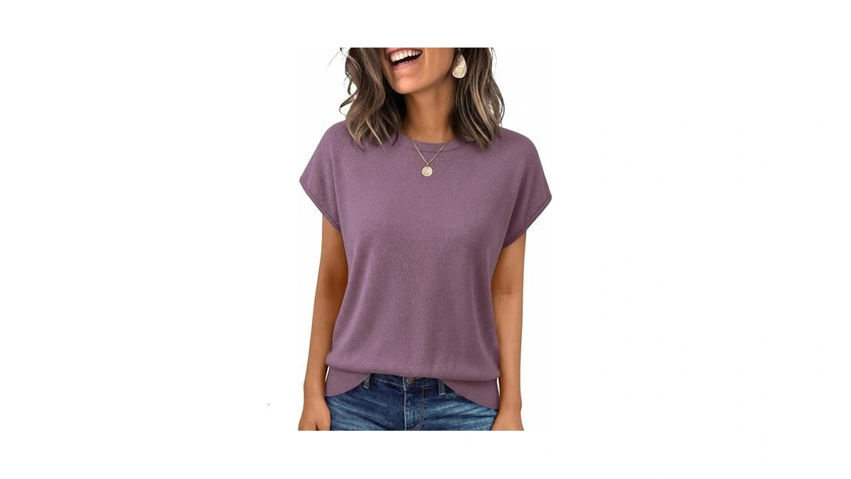 Unclecat Womens Short Sleeve Sweater Summer Crew Neck Lightweight Knit