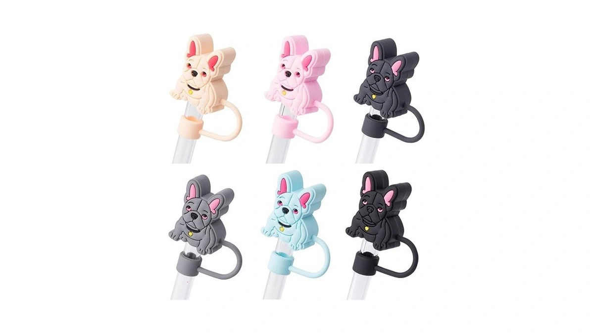 6pcs French Bulldog Straw Cover Cap For Stanley Cup 40oz/30oz
