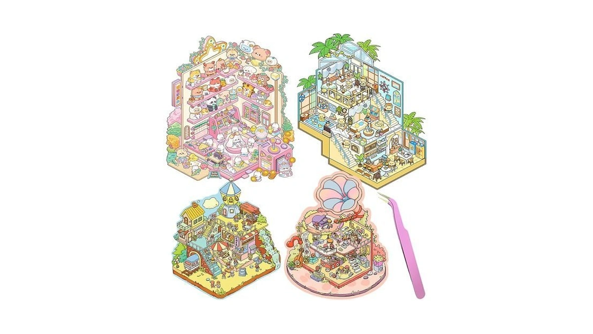 Diy Large 3d House Stickers With Tweezers Kit 4 Sets