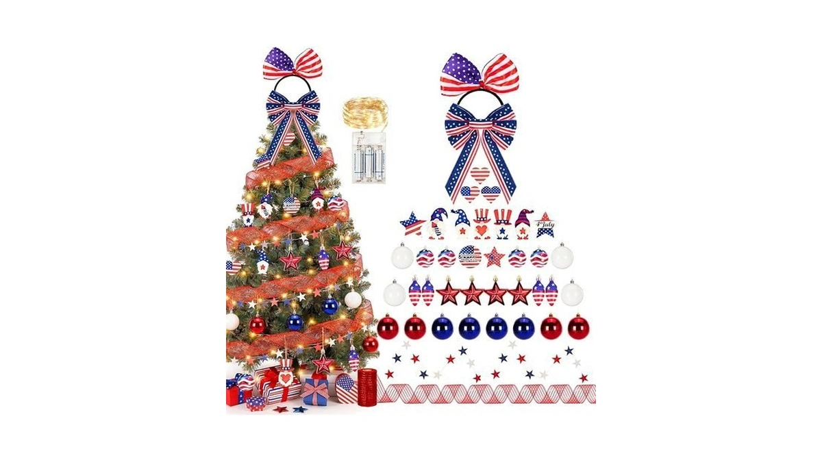 4th Of July Christmas Tree Decorations Set With Led Light
