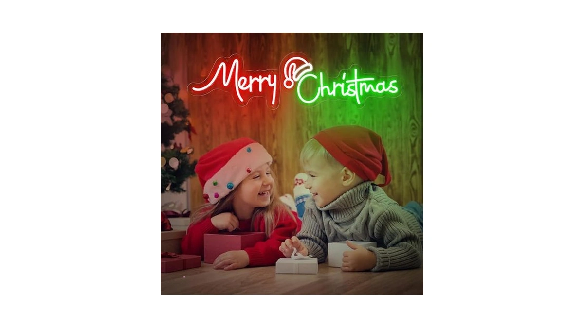 Large 25 Inch Merry Christmas Neon Signs, Red Green Led