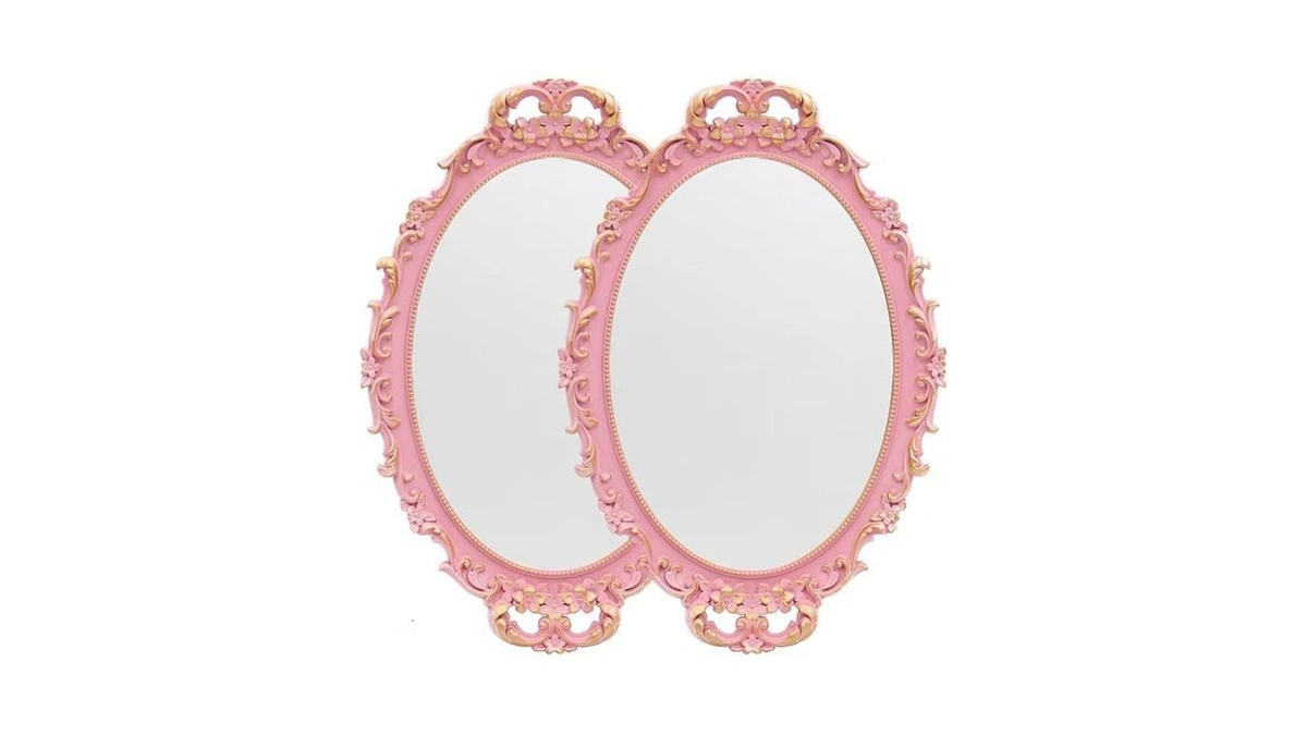 Tstarer 2pack - Vintage Decorative Pink Framed Mirror, Wall Hanging