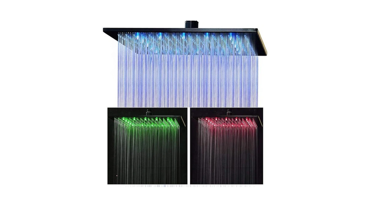 Suguword Led Rainfall Shower Head High Pressure 12 Inch Black