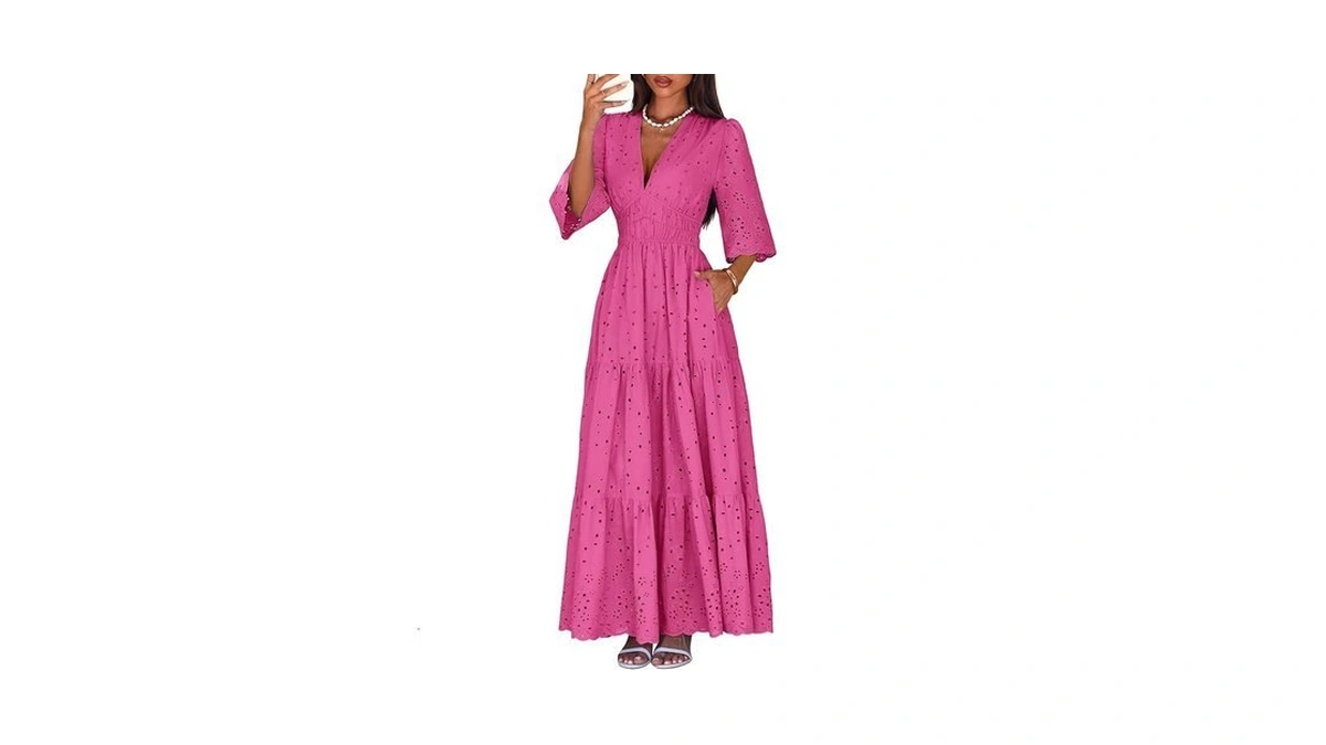 Lazysmile Long Sleeve Dresses For Women V Neck Hollow Out