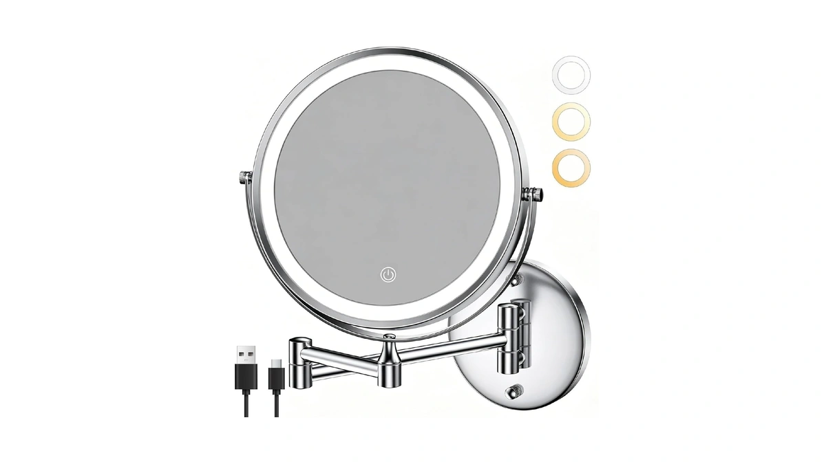 8.5" Wall Mounted Lighted Makeup Mirror, 3000 Mah Rechargeable Double-sided