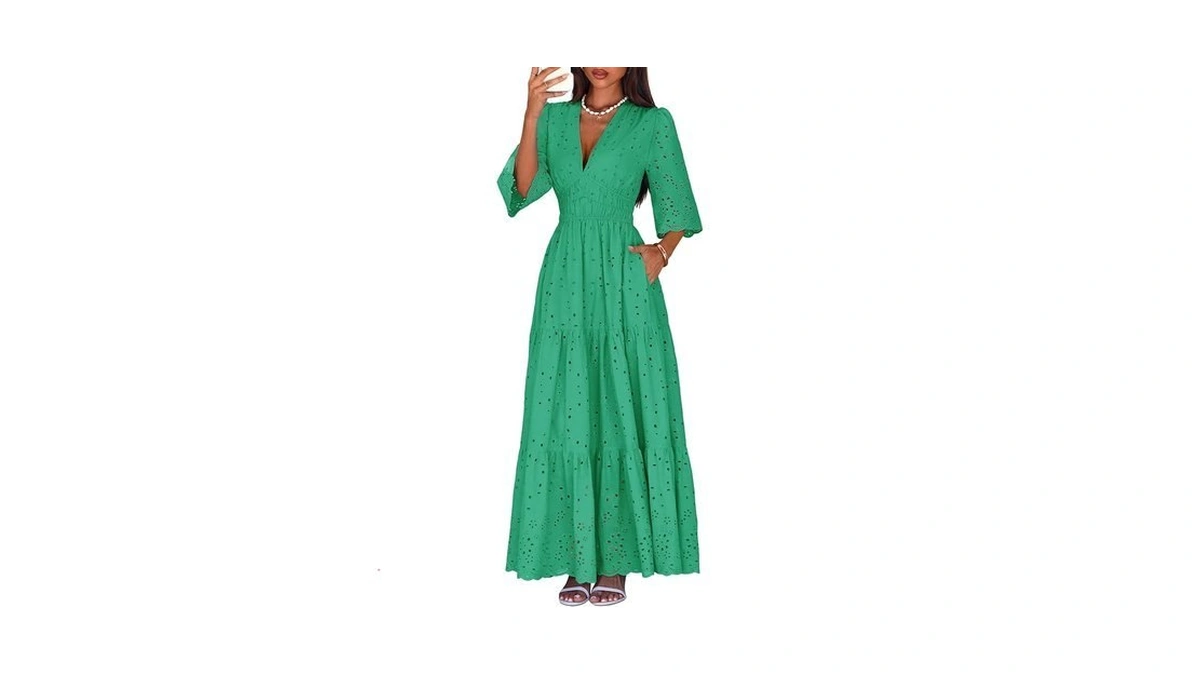 Lazysmile Long Sleeve Dresses For Women V Neck Hollow Out