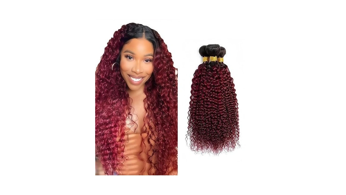 Kodrhar Burgundy Human Hair Bundles Jerry Curly 16 18 20