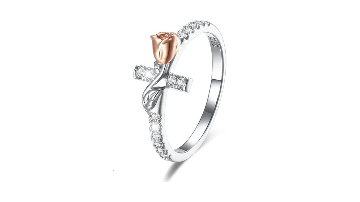 Sololike Sterling Silver Christian Cross Ring: Cubic Zirconia Cross Rings