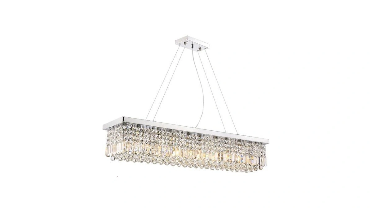 Siljoy Modern Rectangular Crystal Chandelier, 47" Rectangle Raindrop Hanging Ceiling