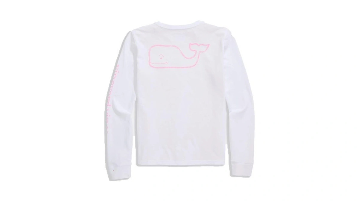Vineyard Vines Girls' Vintage Whale Long-sleeve Pocket Tee, White Cap