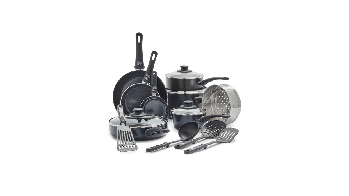 Greenlife 16 Piece Nonstick Cookware Set, Soft Grip Non-toxic Pfas-free