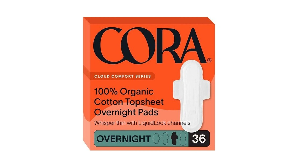 Cora 100% Organic Cotton Topsheet Pads (36 Overnight Pads)