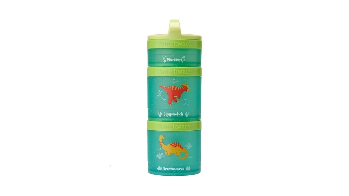 Whiskware Dinosaur Stackable Snack Containers For Kids And Toddlers, 3