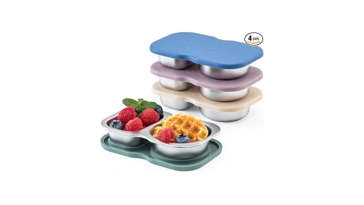 Vitever 4 Pack Small Stainless Steel 2-compartment Snack Containers With