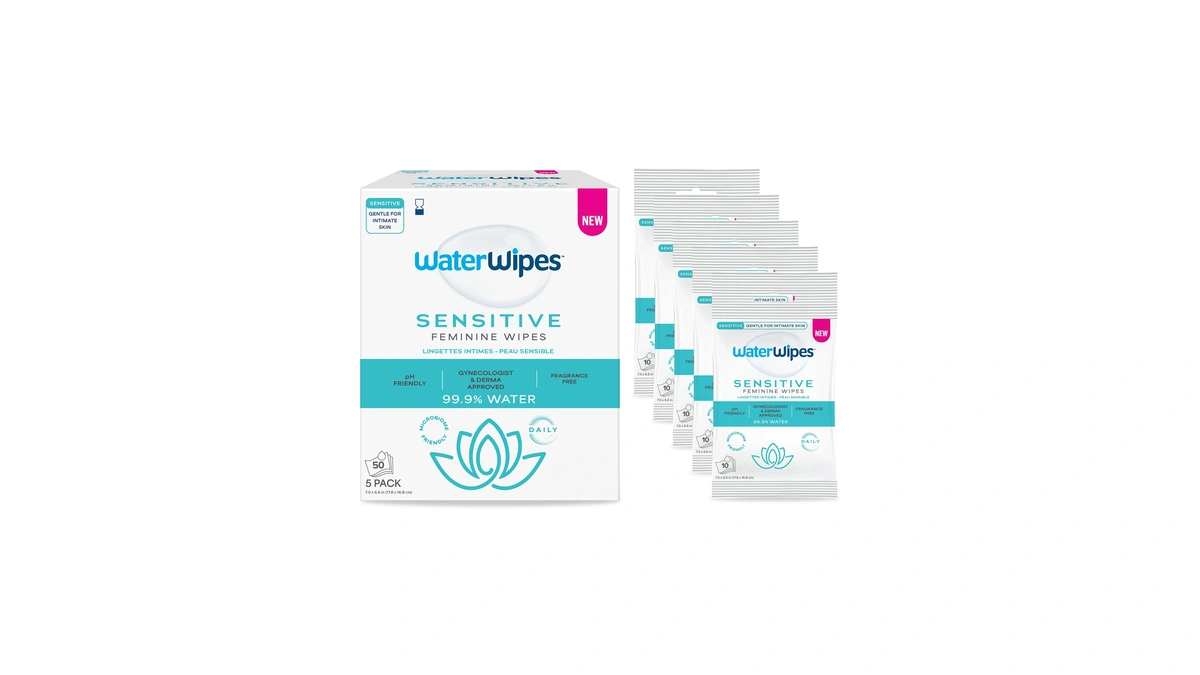 Waterwipes Sensitive Feminine Wipes, 99.9% Purified Water, Ph Friendly For