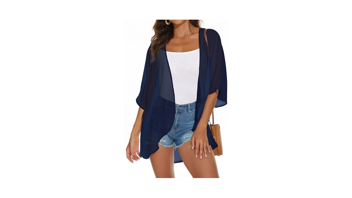 Womens Kimono Cardigans Beach Cover Ups Swimwear Puff Sleeve Loose
