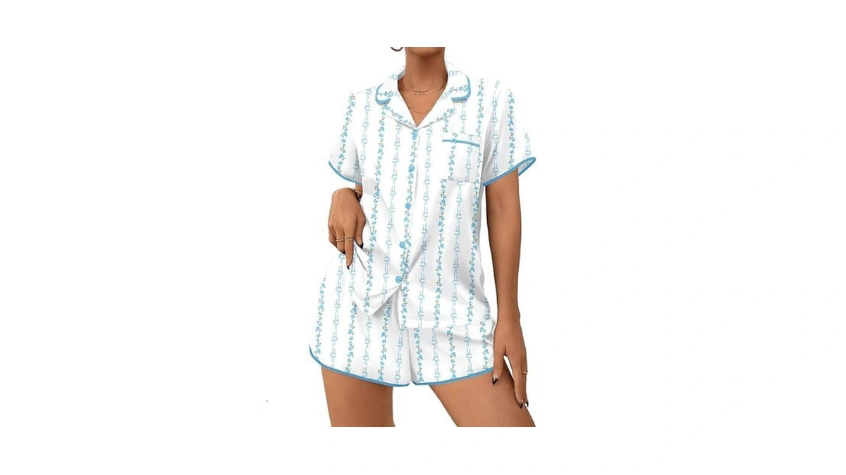 Ekouaer Women's Satin Pajamas Set 2 Piece Silky Sleepwear Buttton