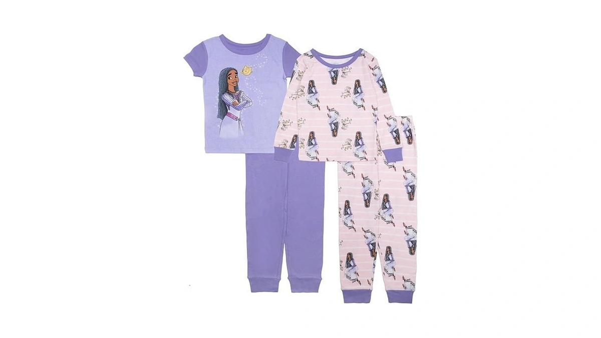 Disney Wish Girls' 4-piece Snug-fit Cotton Pajama Set, Soft &