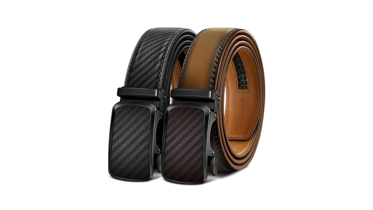 Bulliant Men's Ratchet Belt 2 Pack-click Leather Belt Adjustable For
