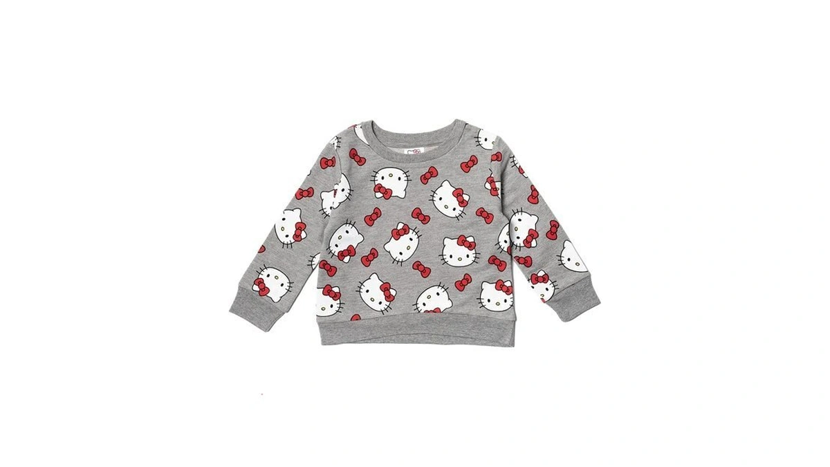Hello Kitty Little Girls French Terry Pullover Sweatshirt Grey 6-6x