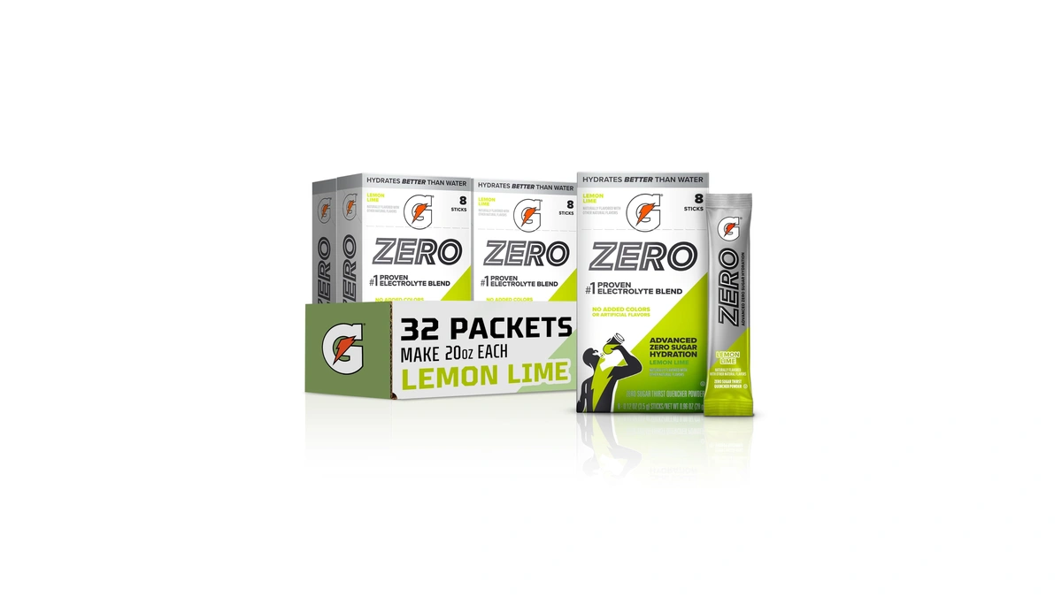 Gatorade Zero Sugar Electrolyte Powder Drink Mix, Lemon Lime, (32