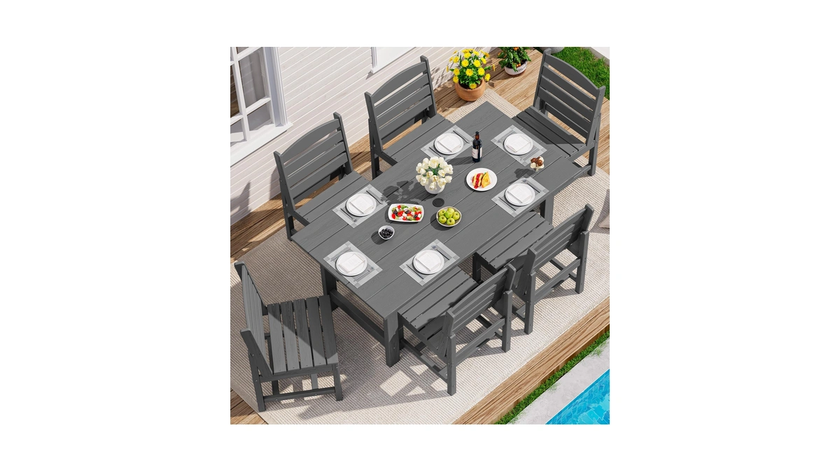 Serwall Patio Dining Sets For 6 Person, Hdpe Dining Set