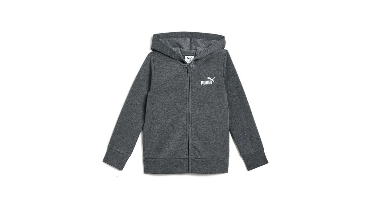 Puma Boy's Essential Basics Fleece Zip Up Hoodie, Charcoal Heather,