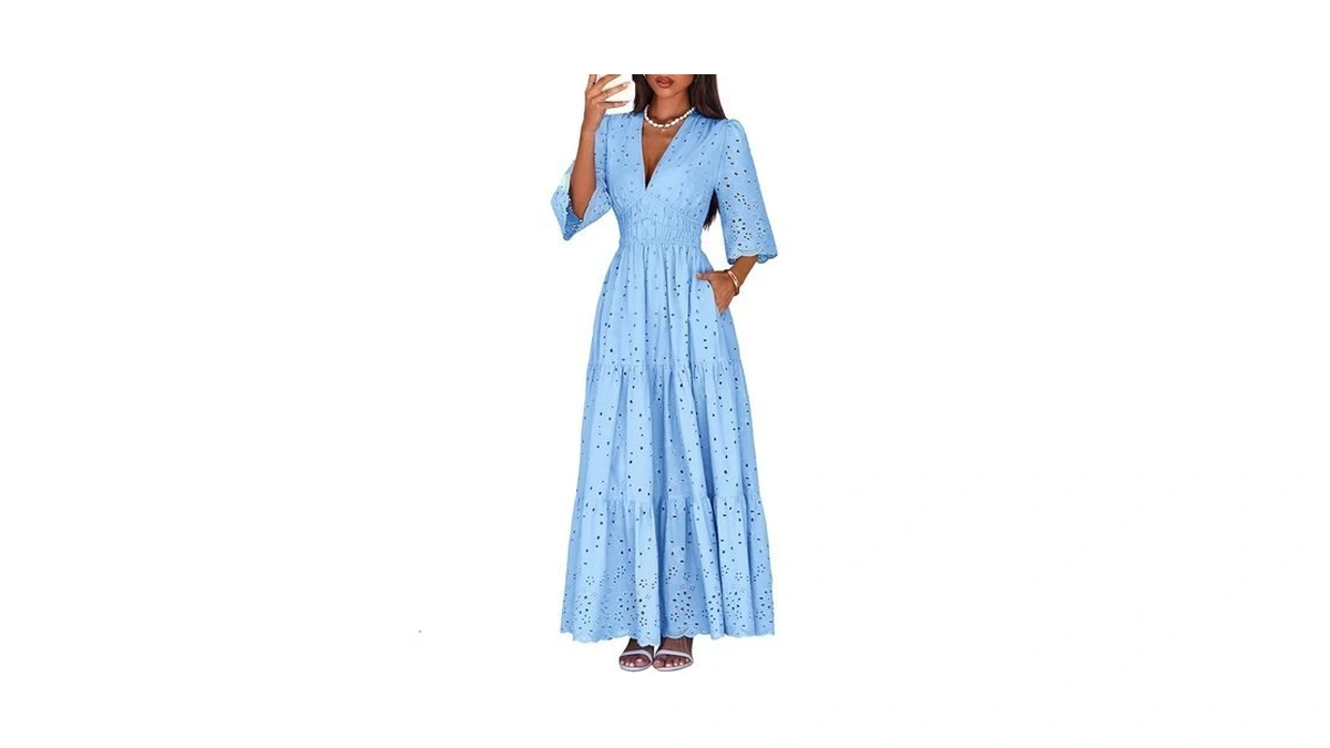 Lazysmile Long Sleeve Dresses For Women V Neck Hollow Out