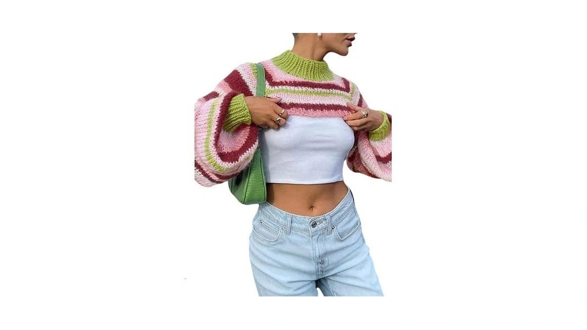 Oyoangle Women's Color Block Loose Striped Chunky Knit Sweater Crew
