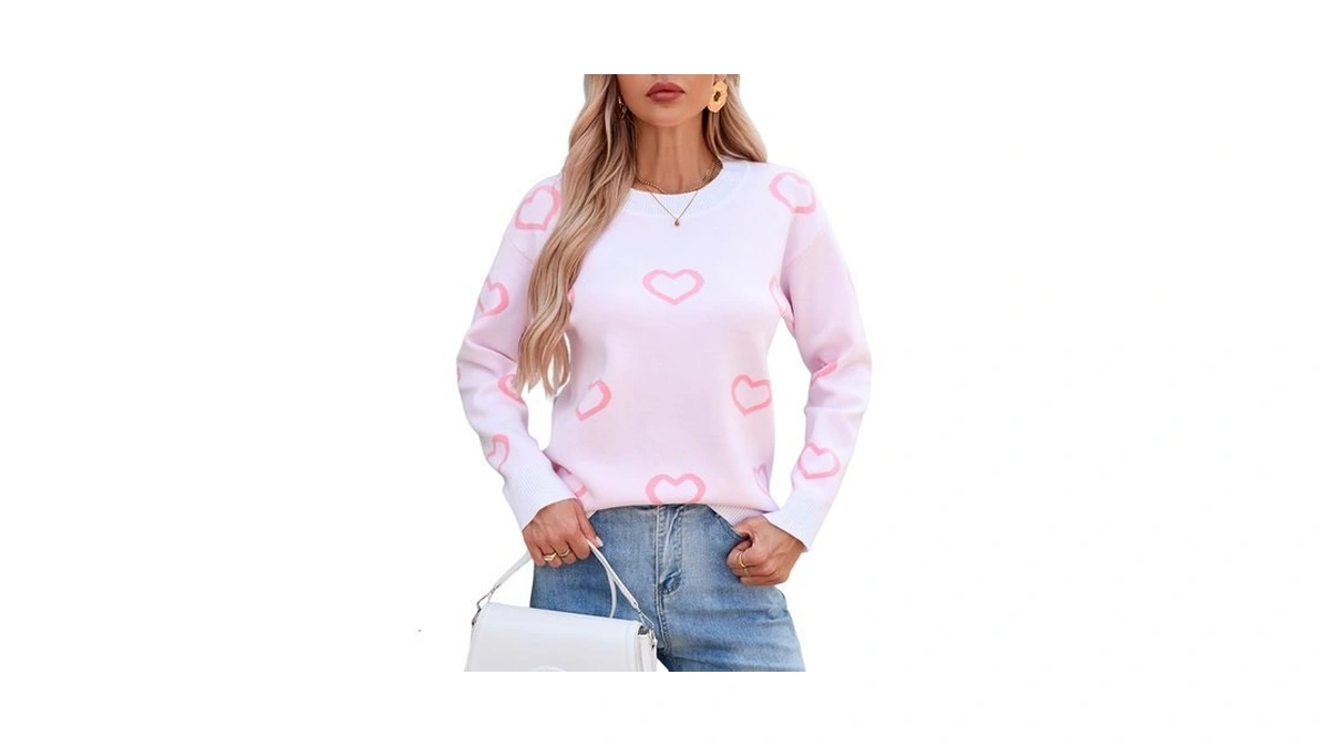 Shermie Women Cute Douple Heart Spullover Sweaters Fall Winter Loose