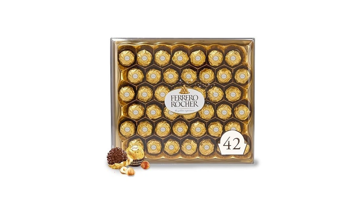 Ferrero Rocher Gourmet Hazelnut Milk Chocolate Gift Box, 42 Individually