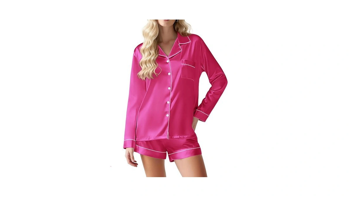 Ekouaer Satin Pajama Set For Women Button Down Pj Set