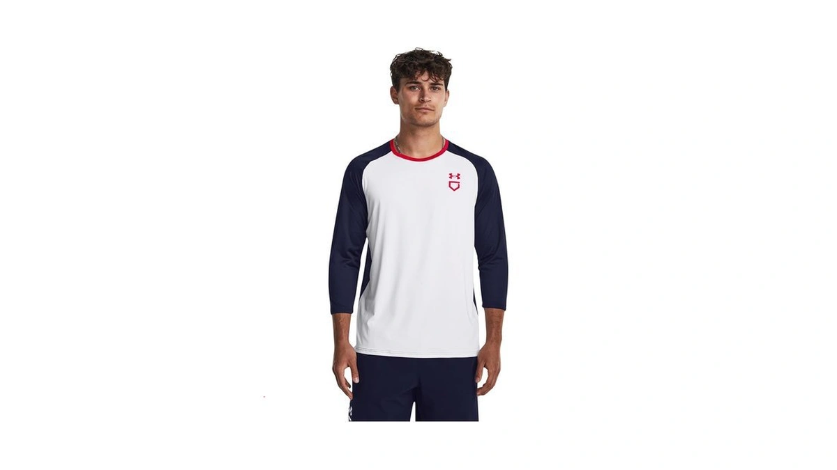 Under Armour Men's Utility 3/4 Performance Shirt, (100) White/midnight Navy/red,