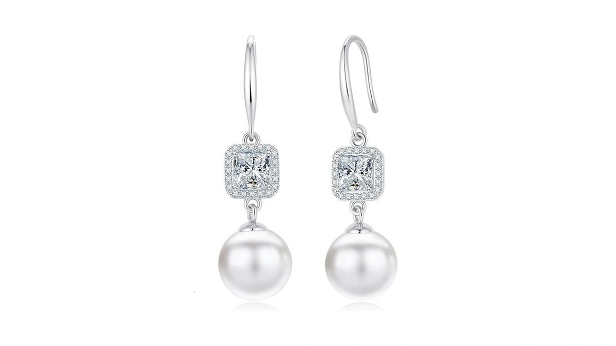925 Sterling Silver Pearl Drop Earrings For Women, 10mm White