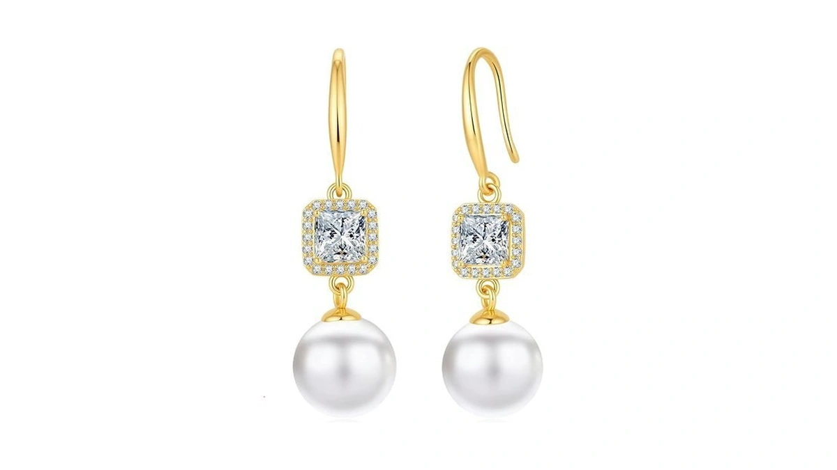 925 Sterling Silver Pearl Drop Earrings For Women, 10mm White