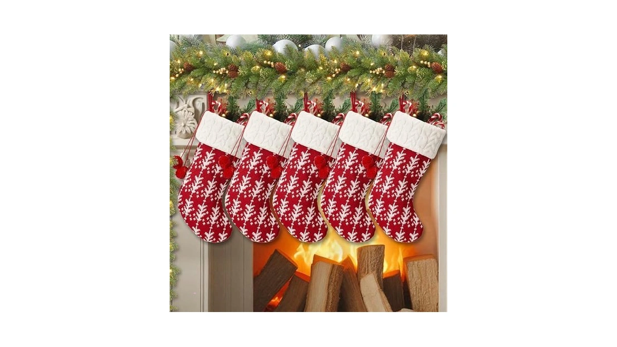 Christmas Stocking With Pom Pom,18” Large Cable Knitted Stocking,family Christmas