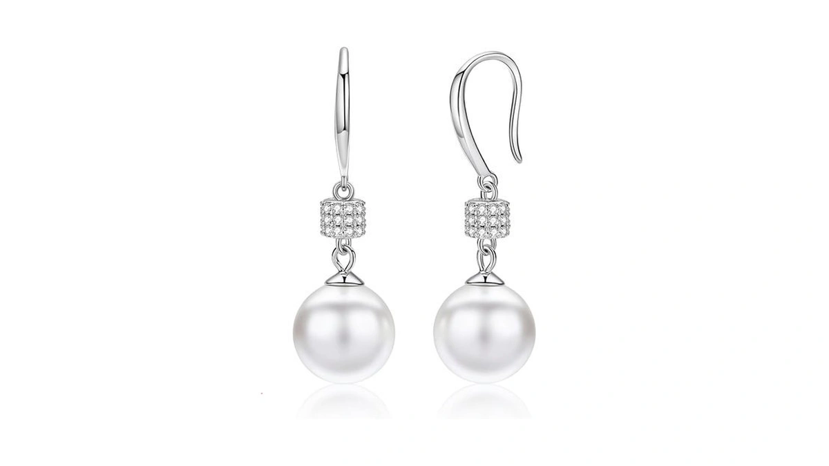 925 Sterling Silver Pearl Drop Earrings For Women, 10mm White