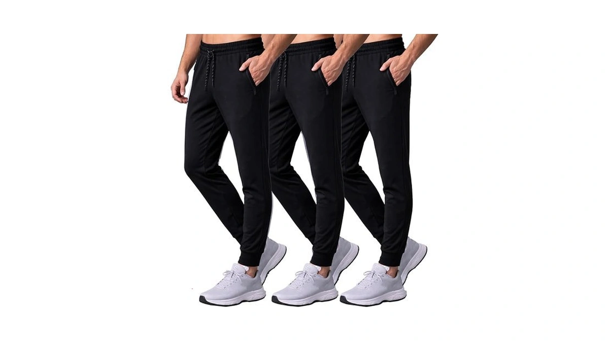 Sugarno Men's Jogger Sweatpants With Zipper Pockets 3 Pack Track