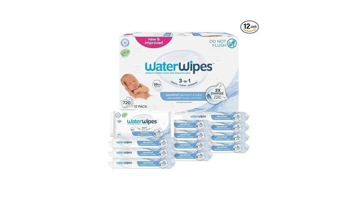 Waterwipes Sensitive+ Newborn & Baby Wipes, 3-in-1 Cleans, Cares, Protects,